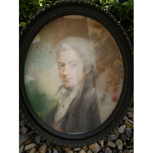100 - A PAIR OF FRAMED OVAL SHAPED 19TH CENTURY COLOUR PASTEL PORTRAITS, (i) Captain Johnston, 1730, ‘This... 