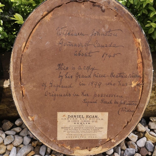 100 - A PAIR OF FRAMED OVAL SHAPED 19TH CENTURY COLOUR PASTEL PORTRAITS, (i) Captain Johnston, 1730, ‘This... 