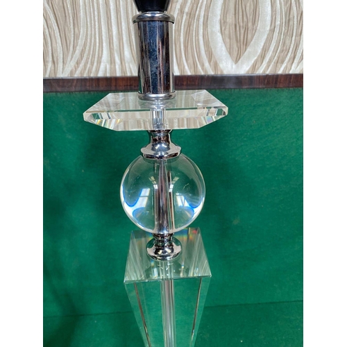 105 - A GOOD PAIR OF CONTEMPORARY GLASS & CHROME TABLE LAMPS, of tapered form on a square plinth base. Ven... 