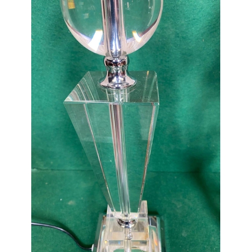 105 - A GOOD PAIR OF CONTEMPORARY GLASS & CHROME TABLE LAMPS, of tapered form on a square plinth base. Ven... 