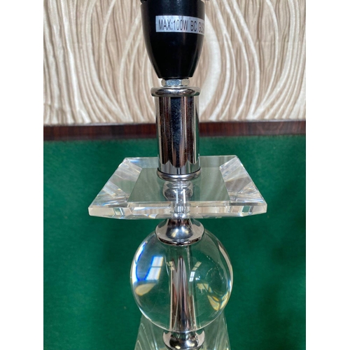 105 - A GOOD PAIR OF CONTEMPORARY GLASS & CHROME TABLE LAMPS, of tapered form on a square plinth base. Ven... 