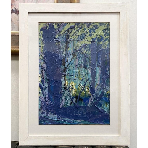 111 - MARTIN STONE, (IRISH, 20TH CENTURY), THE WOODS ARE DARK & DEEP, signed, dated & inscribed with title... 