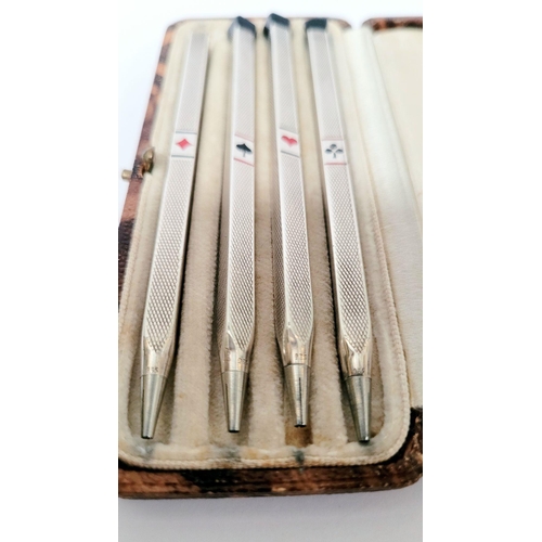 115 - A CASED SET OF SILVER BRIDGE PENCIL HOLDERS, each marked 935 ‘foreign’, (935: Argentium silver). A l... 
