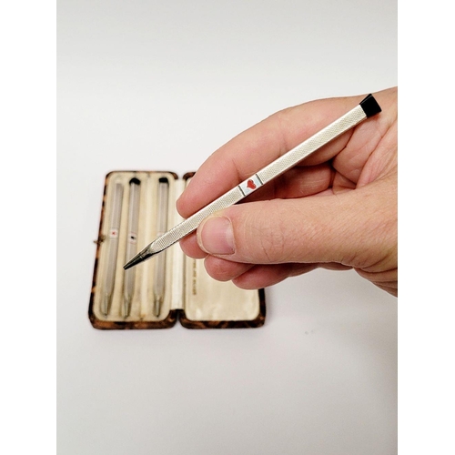 115 - A CASED SET OF SILVER BRIDGE PENCIL HOLDERS, each marked 935 ‘foreign’, (935: Argentium silver). A l... 