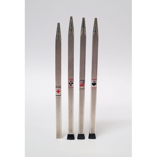 115 - A CASED SET OF SILVER BRIDGE PENCIL HOLDERS, each marked 935 ‘foreign’, (935: Argentium silver). A l... 