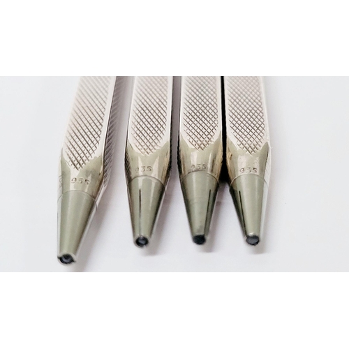 115 - A CASED SET OF SILVER BRIDGE PENCIL HOLDERS, each marked 935 ‘foreign’, (935: Argentium silver). A l... 