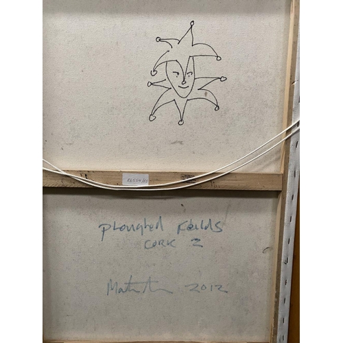 116 - MARTIN STONE, (IRISH, 20TH CENTURY), PLOUGHED FIELDS, CORK 2, oil on canvas, signed lower right. Ins... 