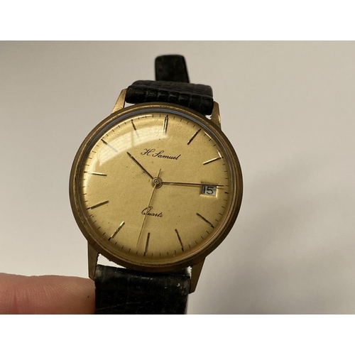 120 - A VINTAGE 9K GOLD H. SAMUEL SWISS QUARTZ GENTLEMANS WRISTWATCH, the dial reading ‘H. Samuel / Quartz... 