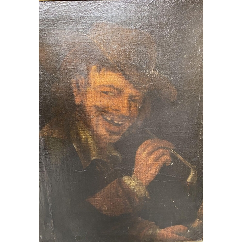 186 - EUROPEAN SCHOOL, (19th Century), ‘PORTRAIT OF MAN WITH PIPE’, oil on canvas, in original carved gilt... 