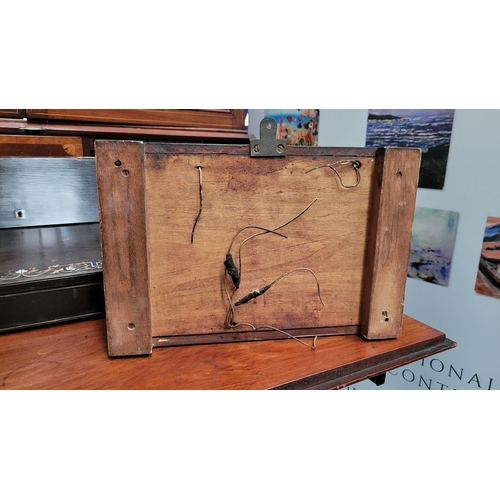 189 - AN ANTIQUE DOVE JOINTED REVERSE PAINTED GLAZED BELL-BOX, with red/white striped number plates, 7 pla... 