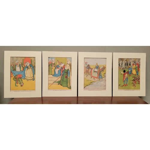 193 - A SET OF FIVE MOUNTED CHILDREN’S BOOK ILLUSTRATIONS BY HELEB STRATTON, includes scenes from Rumpelst... 