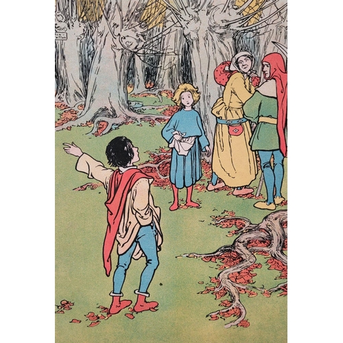 193 - A SET OF FIVE MOUNTED CHILDREN’S BOOK ILLUSTRATIONS BY HELEB STRATTON, includes scenes from Rumpelst... 