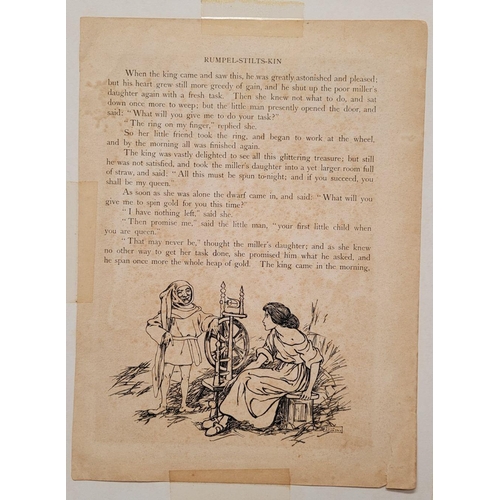 193 - A SET OF FIVE MOUNTED CHILDREN’S BOOK ILLUSTRATIONS BY HELEB STRATTON, includes scenes from Rumpelst... 