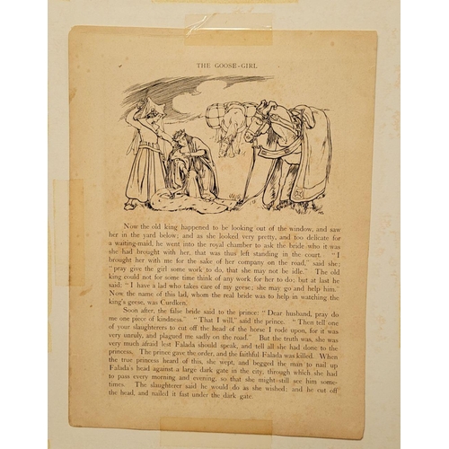 193 - A SET OF FIVE MOUNTED CHILDREN’S BOOK ILLUSTRATIONS BY HELEB STRATTON, includes scenes from Rumpelst... 