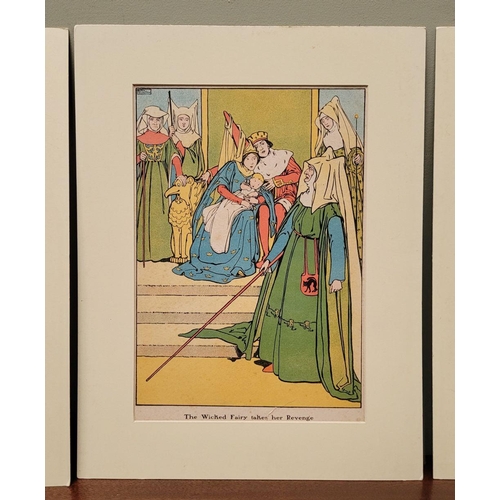 193 - A SET OF FIVE MOUNTED CHILDREN’S BOOK ILLUSTRATIONS BY HELEB STRATTON, includes scenes from Rumpelst... 