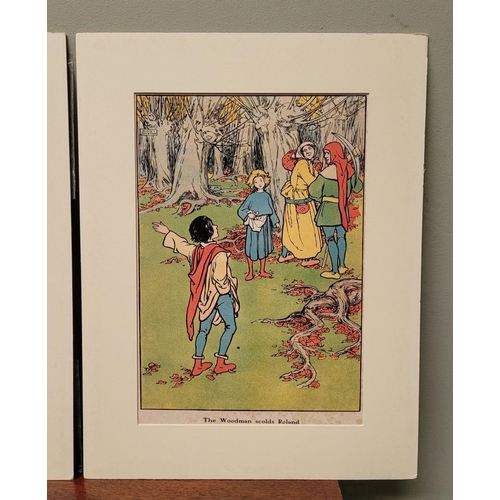 193 - A SET OF FIVE MOUNTED CHILDREN’S BOOK ILLUSTRATIONS BY HELEB STRATTON, includes scenes from Rumpelst... 