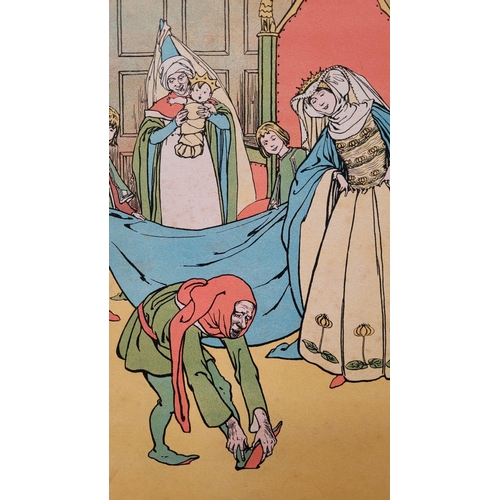 193 - A SET OF FIVE MOUNTED CHILDREN’S BOOK ILLUSTRATIONS BY HELEB STRATTON, includes scenes from Rumpelst... 