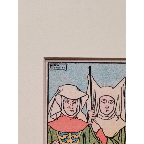 193 - A SET OF FIVE MOUNTED CHILDREN’S BOOK ILLUSTRATIONS BY HELEB STRATTON, includes scenes from Rumpelst... 