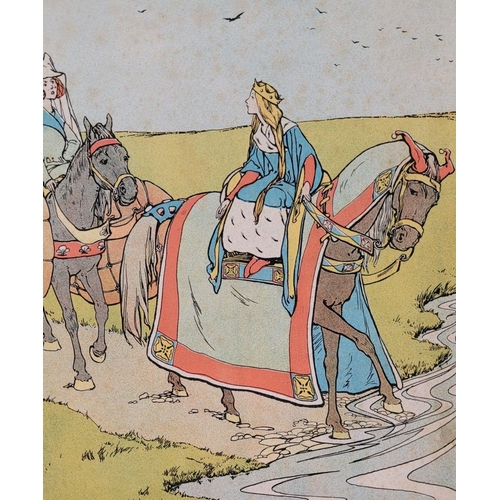 193 - A SET OF FIVE MOUNTED CHILDREN’S BOOK ILLUSTRATIONS BY HELEB STRATTON, includes scenes from Rumpelst... 