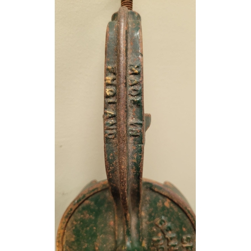 195 - AN EARLY 20TH CENTURY SPONGS BEAN SLICER, cast iron & wooden implement; popular at the end of the 19... 