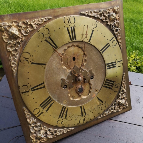 201 - A BRASS LONGCASE CLOCK WORKS, with chapter ring signed Hugh Fleming Dublin. Sold as is.