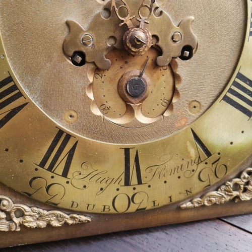 201 - A BRASS LONGCASE CLOCK WORKS, with chapter ring signed Hugh Fleming Dublin. Sold as is.