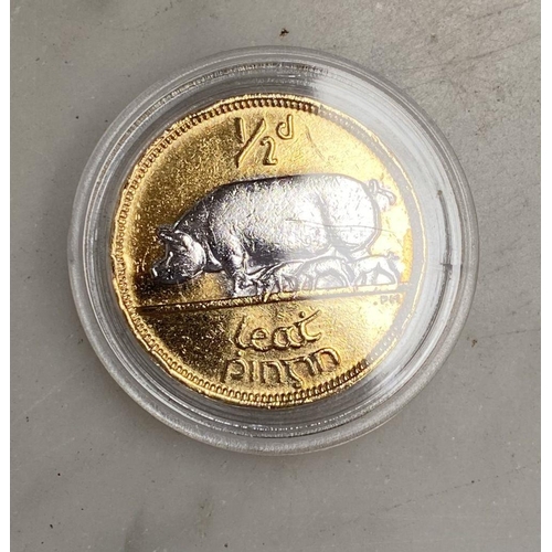 204 - A COLLECTION OF IRISH GOLDEN PREDECIMAL COINS, layered with 24 carat gold and accented with rhodium-... 