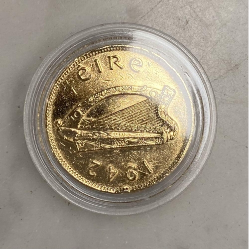 204 - A COLLECTION OF IRISH GOLDEN PREDECIMAL COINS, layered with 24 carat gold and accented with rhodium-... 