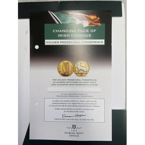 204 - A COLLECTION OF IRISH GOLDEN PREDECIMAL COINS, layered with 24 carat gold and accented with rhodium-... 