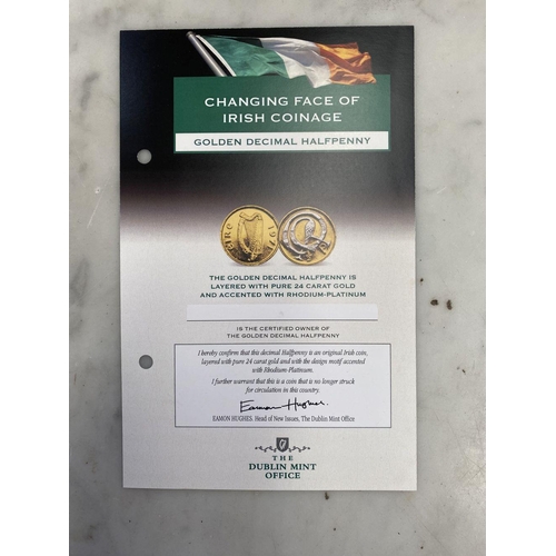 204 - A COLLECTION OF IRISH GOLDEN PREDECIMAL COINS, layered with 24 carat gold and accented with rhodium-... 