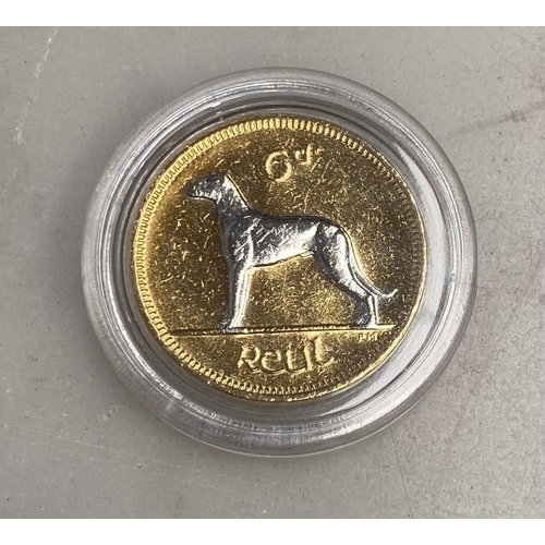 204 - A COLLECTION OF IRISH GOLDEN PREDECIMAL COINS, layered with 24 carat gold and accented with rhodium-... 