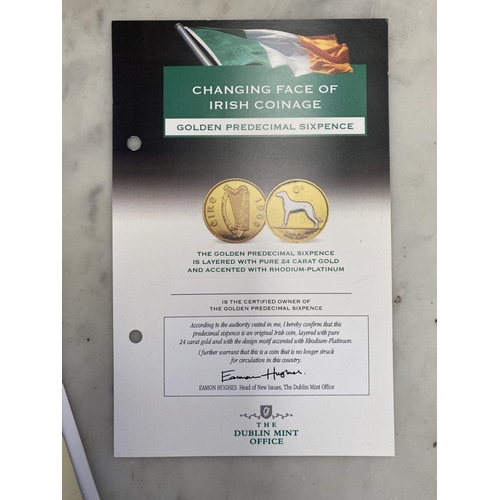 204 - A COLLECTION OF IRISH GOLDEN PREDECIMAL COINS, layered with 24 carat gold and accented with rhodium-... 