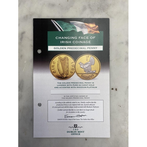204 - A COLLECTION OF IRISH GOLDEN PREDECIMAL COINS, layered with 24 carat gold and accented with rhodium-... 