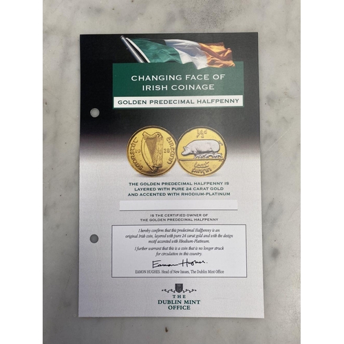 204 - A COLLECTION OF IRISH GOLDEN PREDECIMAL COINS, layered with 24 carat gold and accented with rhodium-... 