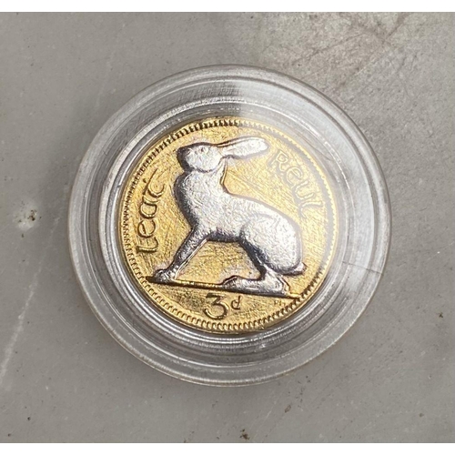 204 - A COLLECTION OF IRISH GOLDEN PREDECIMAL COINS, layered with 24 carat gold and accented with rhodium-... 