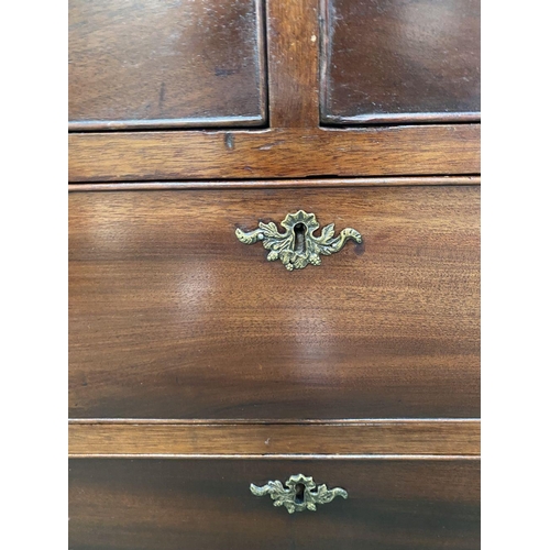 217 - AN ATTRACTIVE NEAT SIZED GEORGIAN MAHOGANY CHEST OF DRAWERS, with molded edge to rectangular top abo... 