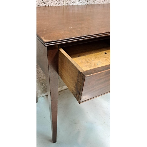 222 - A FINE 19TH CENTURY MAHOGANY SIDE TABLE/WRITING DESK with chamfered edge, having a pair of cock-bead... 