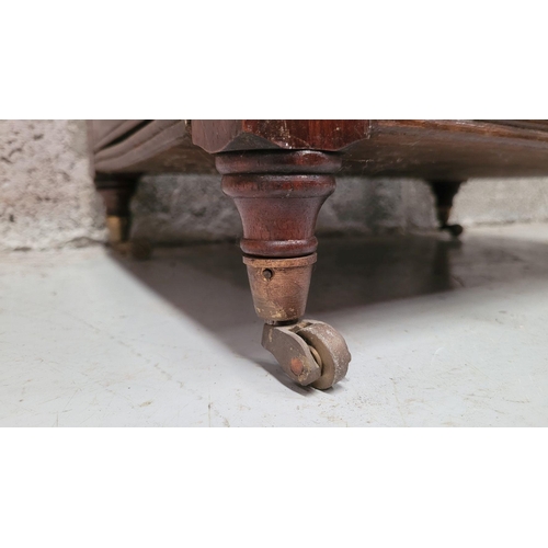 223 - A VERY GOOD QUALITY 19th CENTURY MAHOGANY CANTEBURY BOOK/MAGAZINE RACK, with four turned uprights th... 