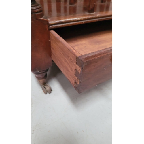 223 - A VERY GOOD QUALITY 19th CENTURY MAHOGANY CANTEBURY BOOK/MAGAZINE RACK, with four turned uprights th... 