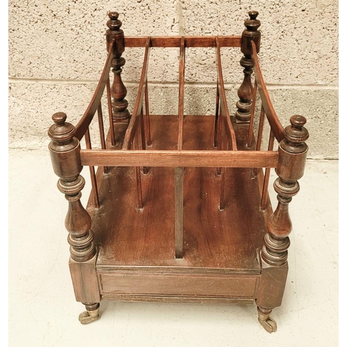 223 - A VERY GOOD QUALITY 19th CENTURY MAHOGANY CANTEBURY BOOK/MAGAZINE RACK, with four turned uprights th... 