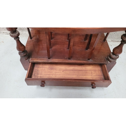 223 - A VERY GOOD QUALITY 19th CENTURY MAHOGANY CANTEBURY BOOK/MAGAZINE RACK, with four turned uprights th... 