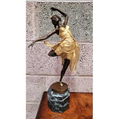66 - AFTER BRUNO ZACH (UKRAINIAN, 1891-1945), DANCING FEMALE FIGURE, a beautiful bronze & gilt painted or... 