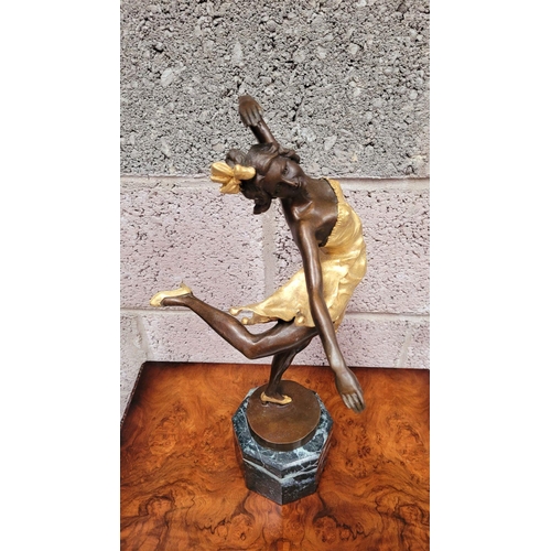 66 - AFTER BRUNO ZACH (UKRAINIAN, 1891-1945), DANCING FEMALE FIGURE, a beautiful bronze & gilt painted or... 