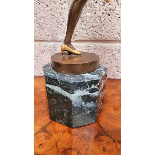 66 - AFTER BRUNO ZACH (UKRAINIAN, 1891-1945), DANCING FEMALE FIGURE, a beautiful bronze & gilt painted or... 