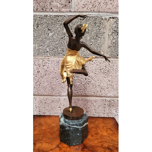 66 - AFTER BRUNO ZACH (UKRAINIAN, 1891-1945), DANCING FEMALE FIGURE, a beautiful bronze & gilt painted or... 