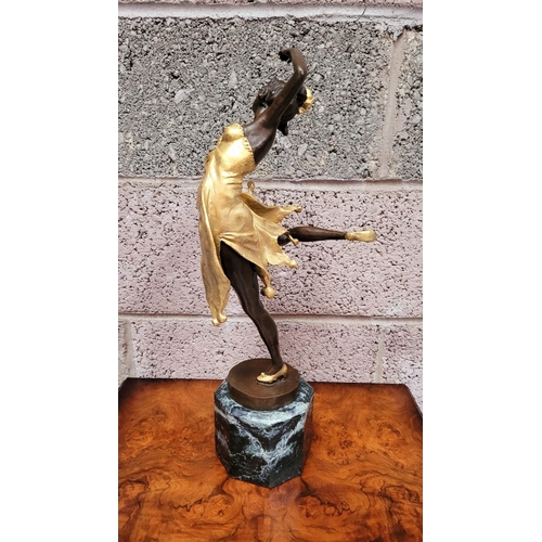66 - AFTER BRUNO ZACH (UKRAINIAN, 1891-1945), DANCING FEMALE FIGURE, a beautiful bronze & gilt painted or... 