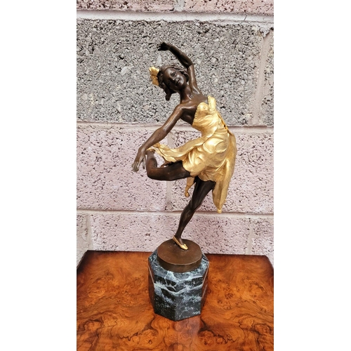 66 - AFTER BRUNO ZACH (UKRAINIAN, 1891-1945), DANCING FEMALE FIGURE, a beautiful bronze & gilt painted or... 