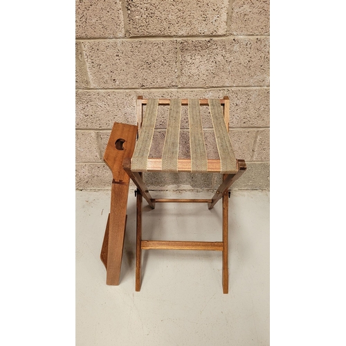 73 - A GOOD FOLDING BUTLER’S TRAY STAND, the tray with raised gallery sides has a pair of kidney shaped p... 