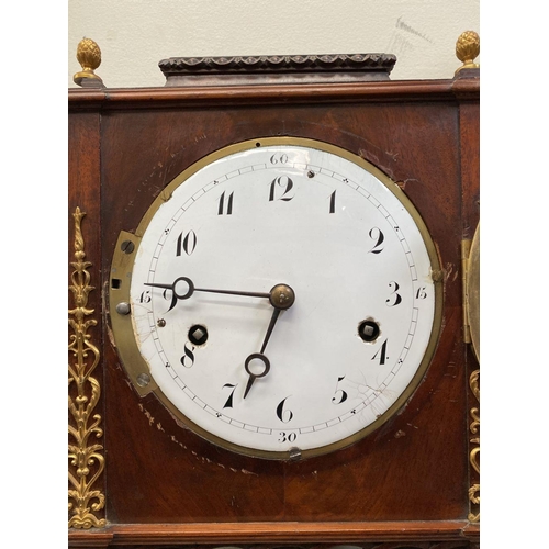 76 - A LATE 19TH CENTURY ASTRAGAL GLAZED MAHOGANY MANTEL CLOCK, with ormolu style mounts to the front, th... 