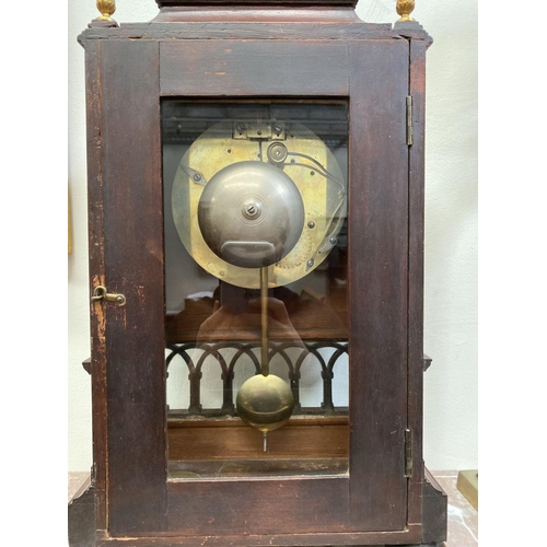 76 - A LATE 19TH CENTURY ASTRAGAL GLAZED MAHOGANY MANTEL CLOCK, with ormolu style mounts to the front, th... 